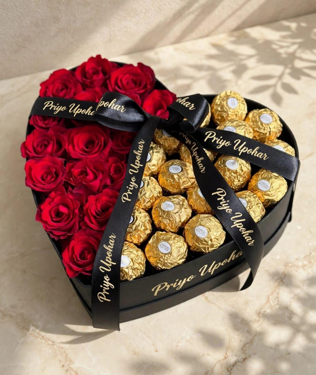 Heart Shape Rose & Ferrero Rocher Luxury Gift Box